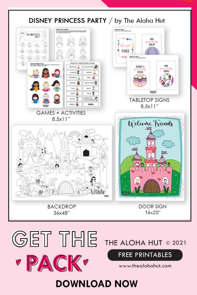FREE PRINTABLES - Disney Princess Party pack by the Aloha Hut