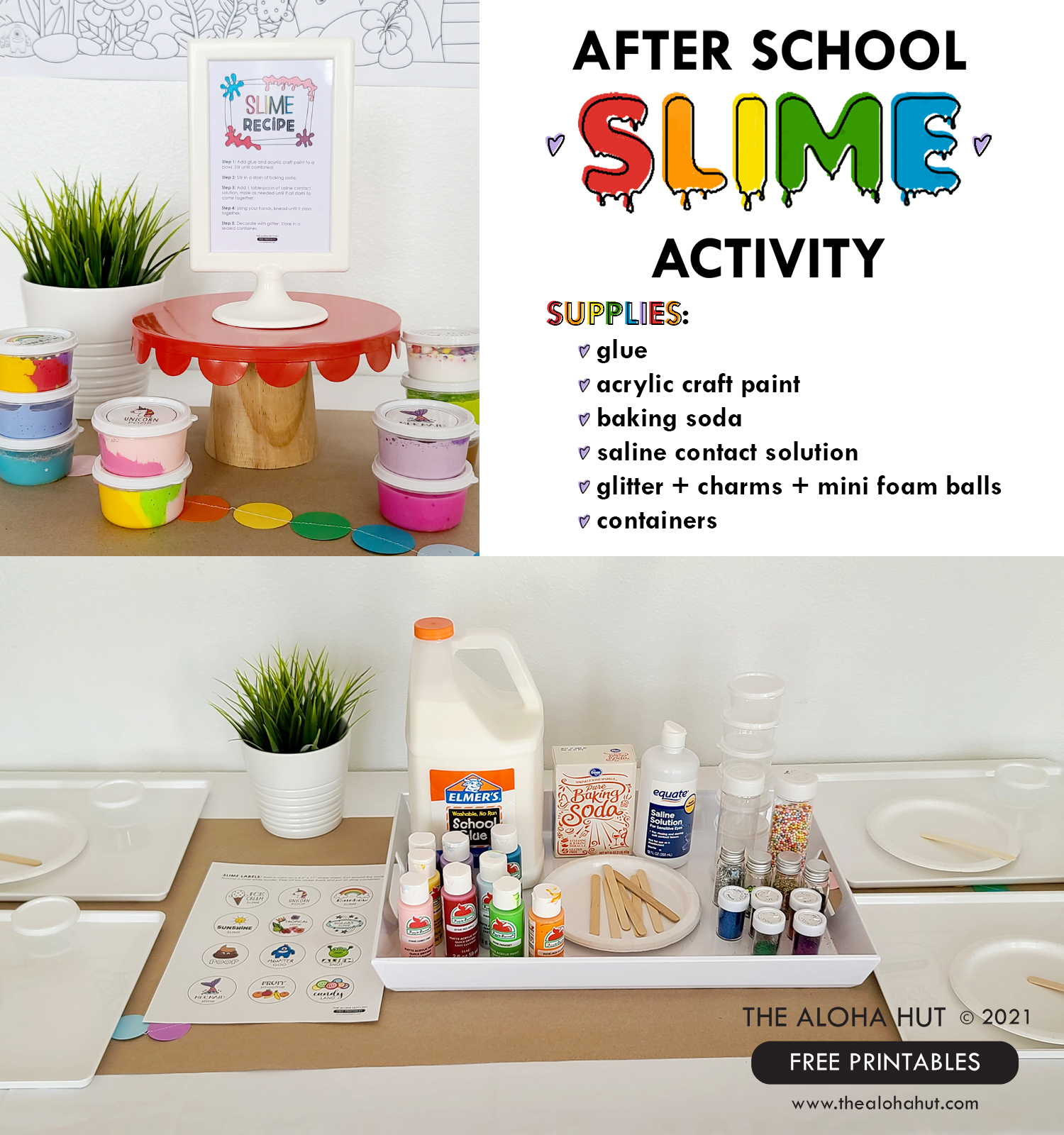After School Slime Activity - Recipe + Supplies FREE Printables - The Aloha Hut