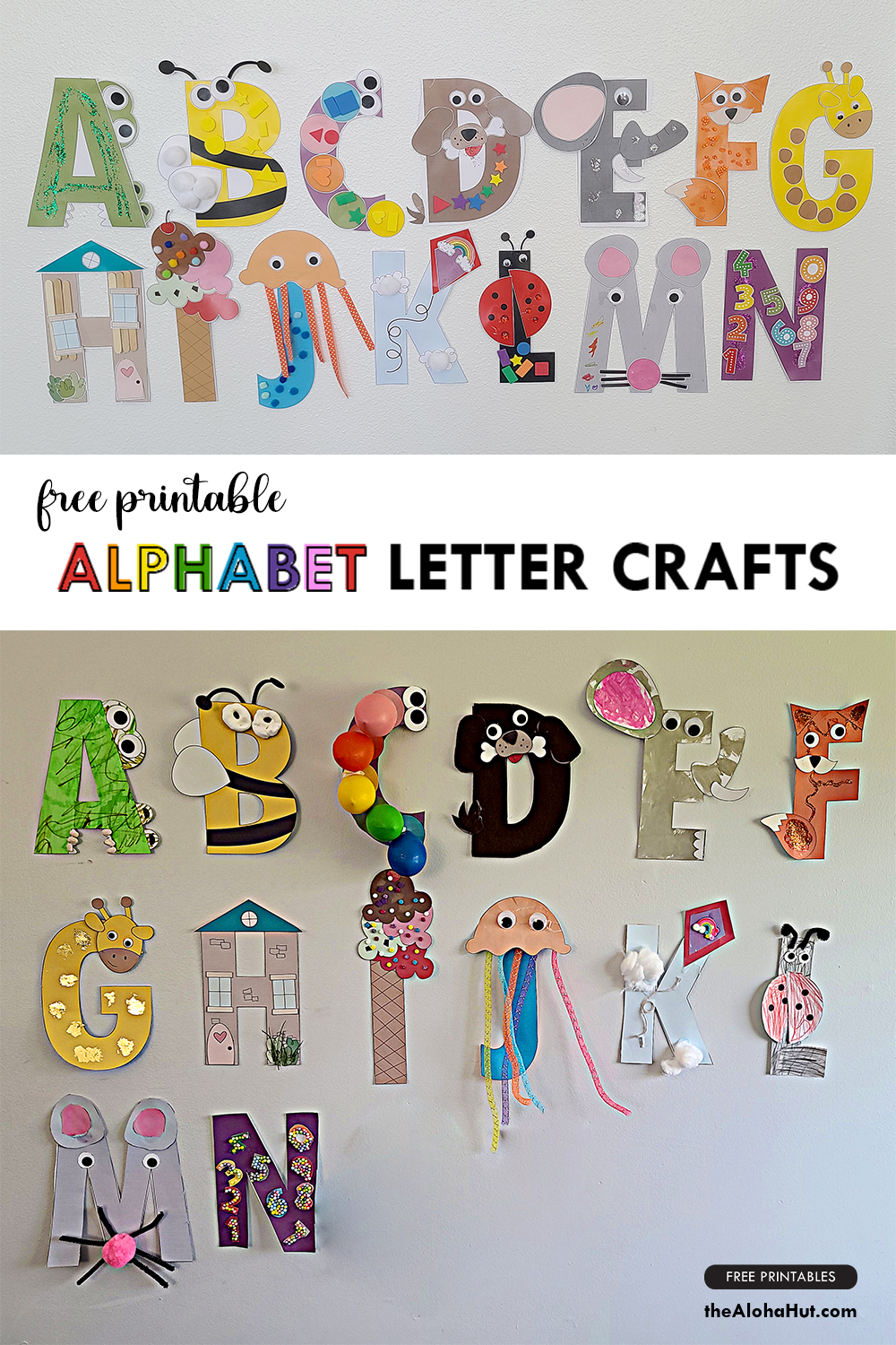 Alphabet Letter Crafts - Letters K L M N - free printable by the Aloha Hut