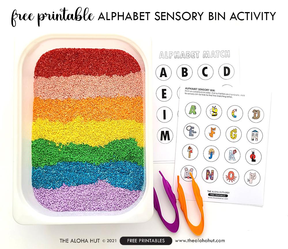 Alphabet Sensory Bin Activity - free printable 2 by the Aloha Hut