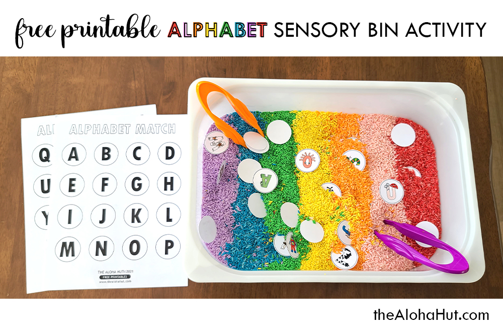 Alphabet Sensory Bin Activity - free printable 4 by the Aloha Hut