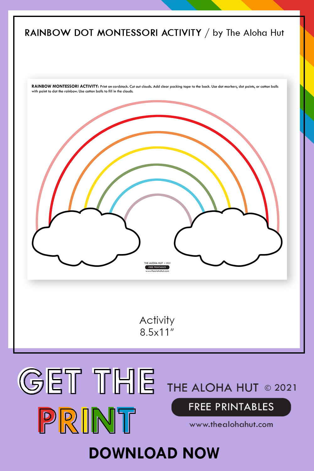 Rainbow Dot + Sticky Cloud free printable Montessori Activity 4 by the Aloha Hut