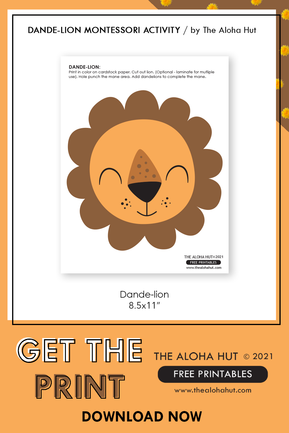 free printable dande-lion montessori activity 6 by the Aloha Hut