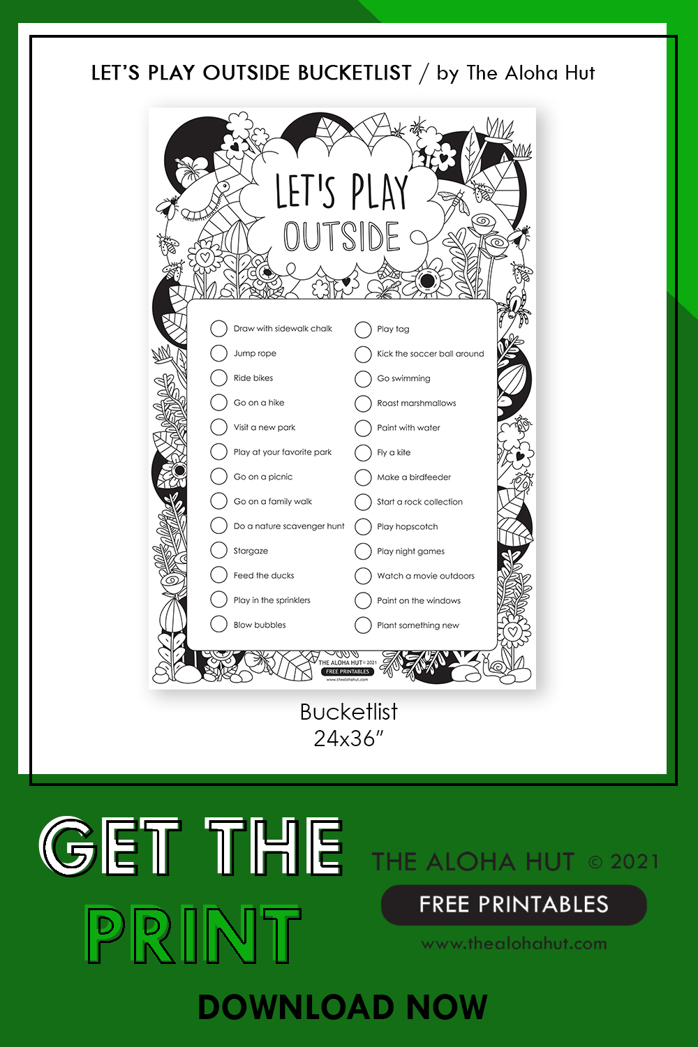 26 Outdoor Activities for Kids - free printable by the Aloha Hut