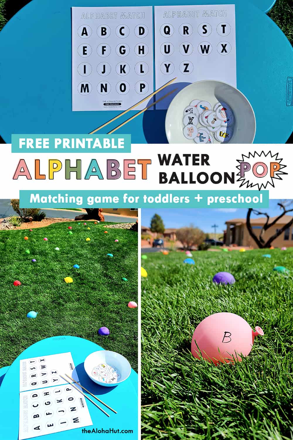 alphabet water balloon pop game by the Aloha Hut