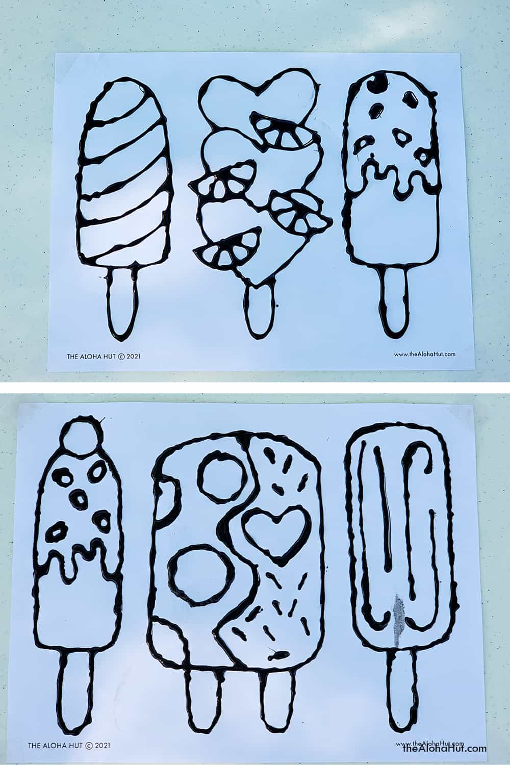 black glue resist art popsicles
