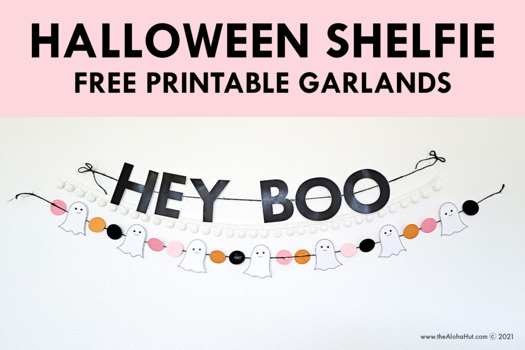Halloween Shelfie - free printable decor, garland & easy diy pumpkin