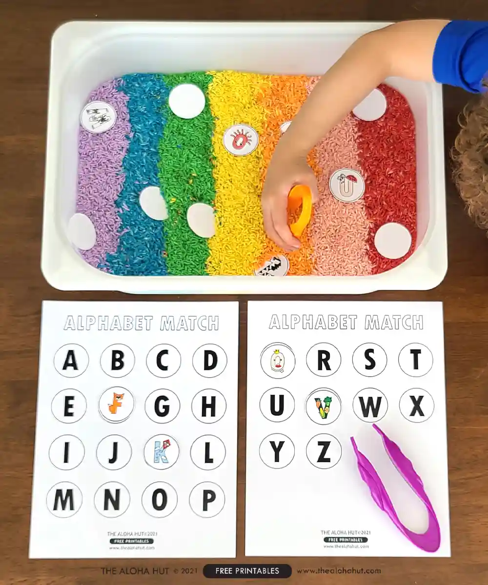 Alphabet Game - Sensory Bin - Scavenger Hunt - free printable