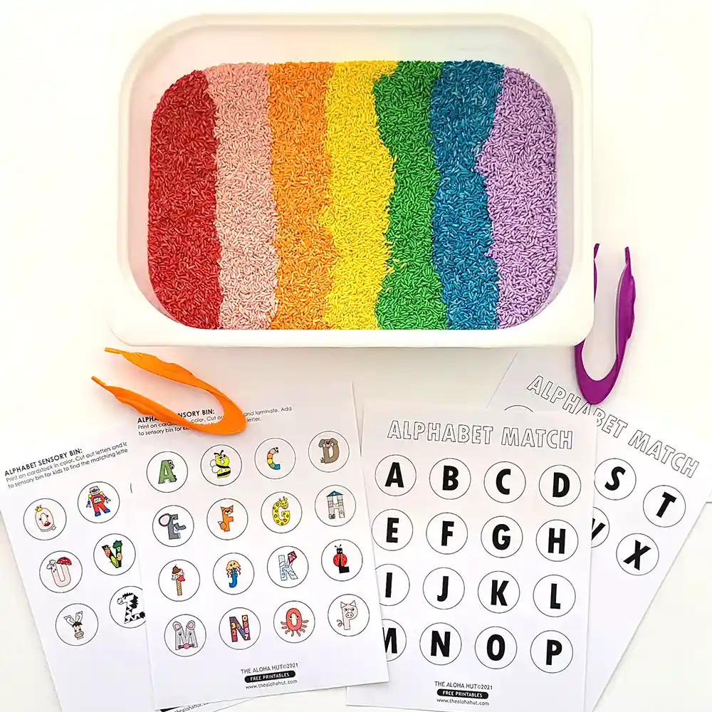 Alphabet Game - Sensory Bin - Scavenger Hunt - free printable