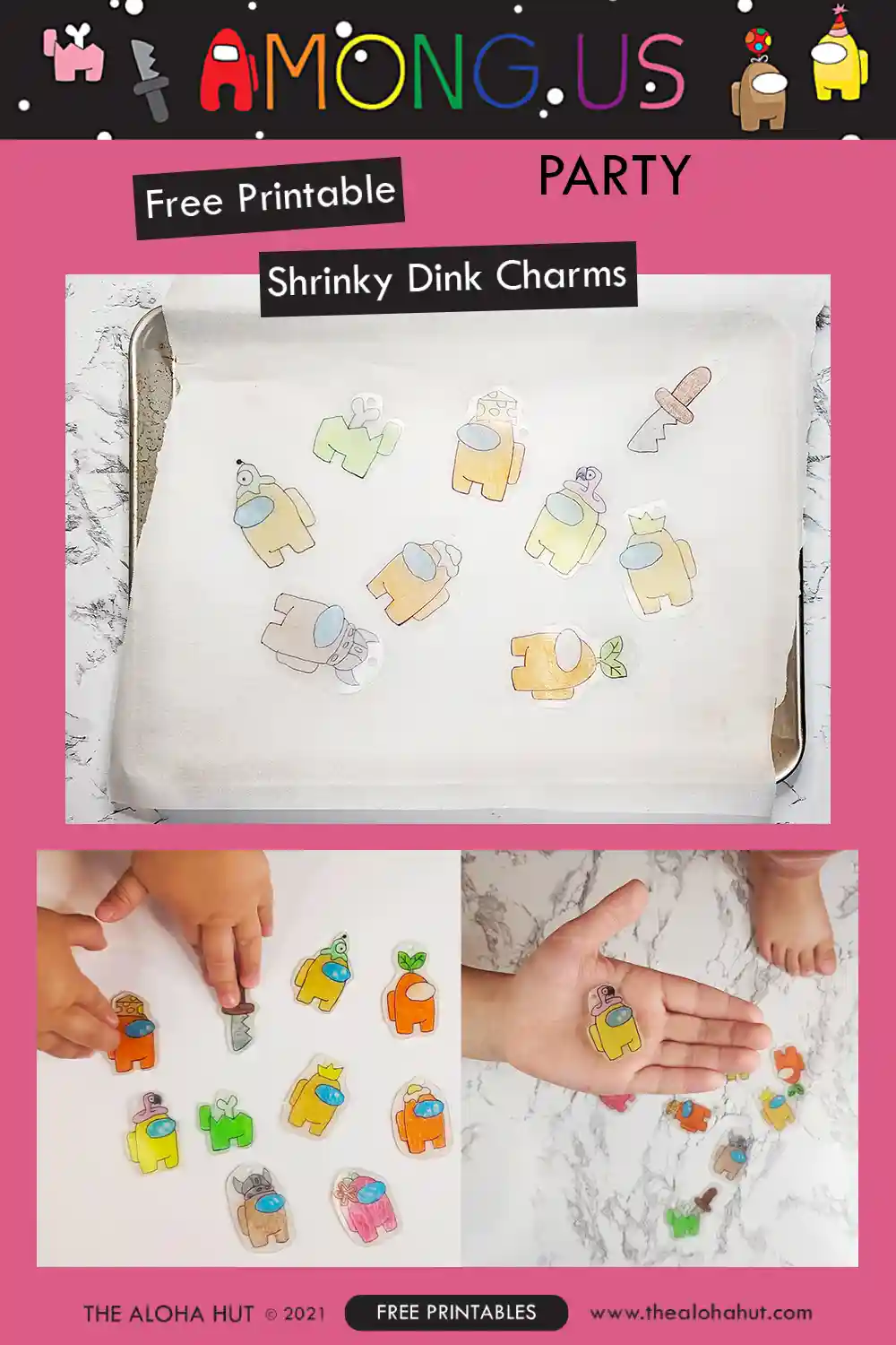 Among Us shrinky dinks craft and kids activity. Make your own DIY Among Us keychains and charms. This is an easy kids craft and would be such a fun activity at an Among Us kids birthday party!!