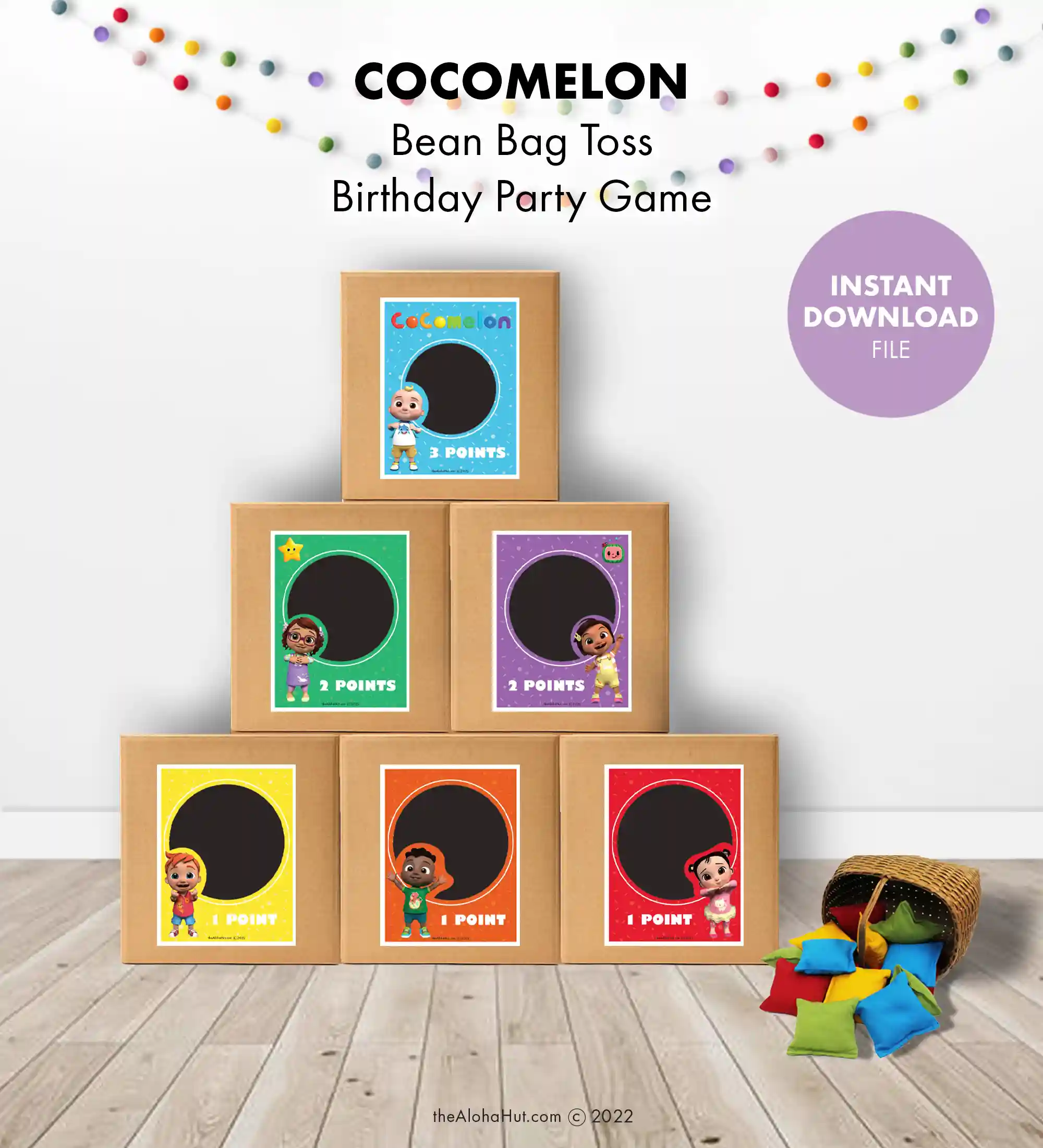 Cocomelon Birthday Party Ideas - free printable games & decor - Bean Bag Toss