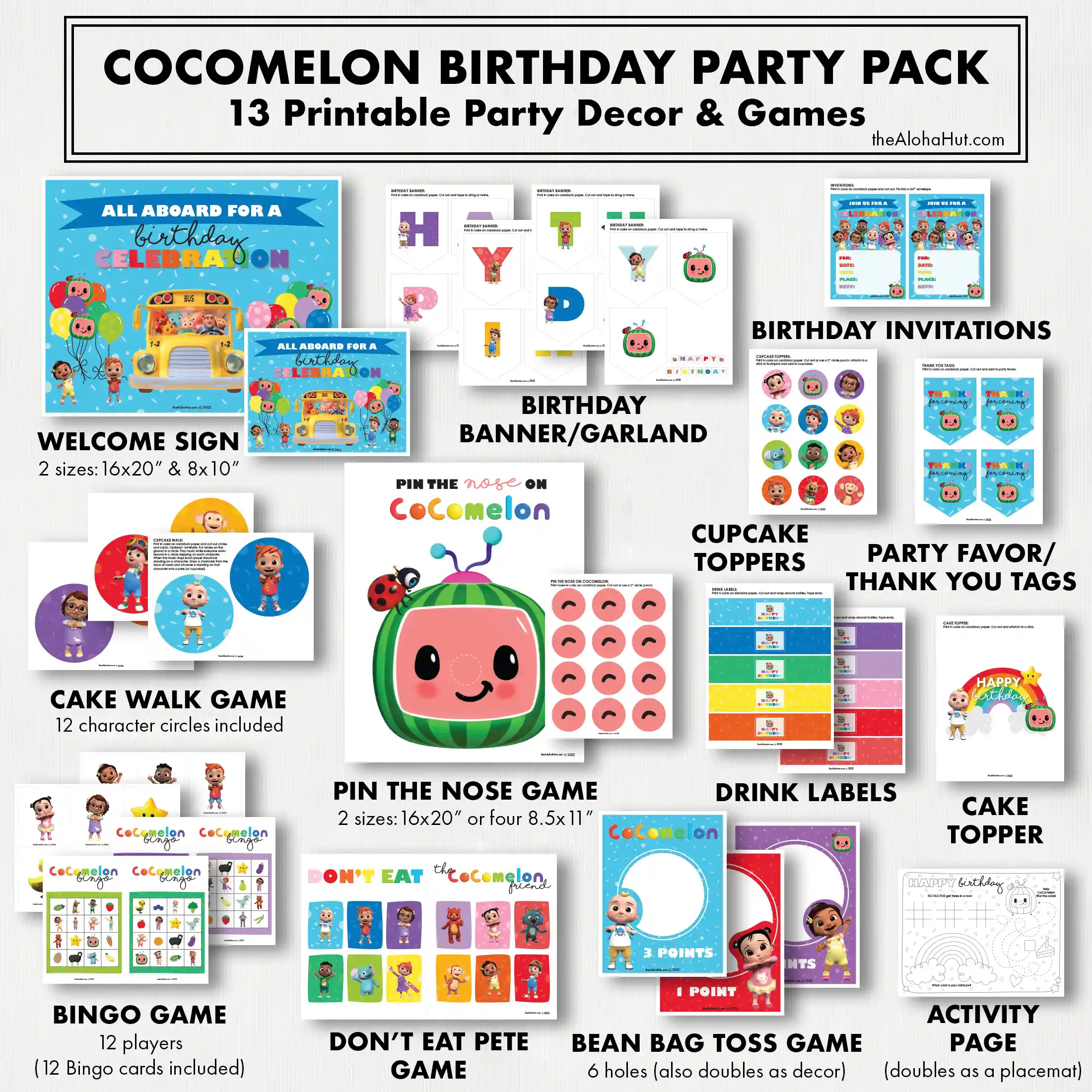 Cocomelon Birthday Party Ideas - free printable games & decor - party pack