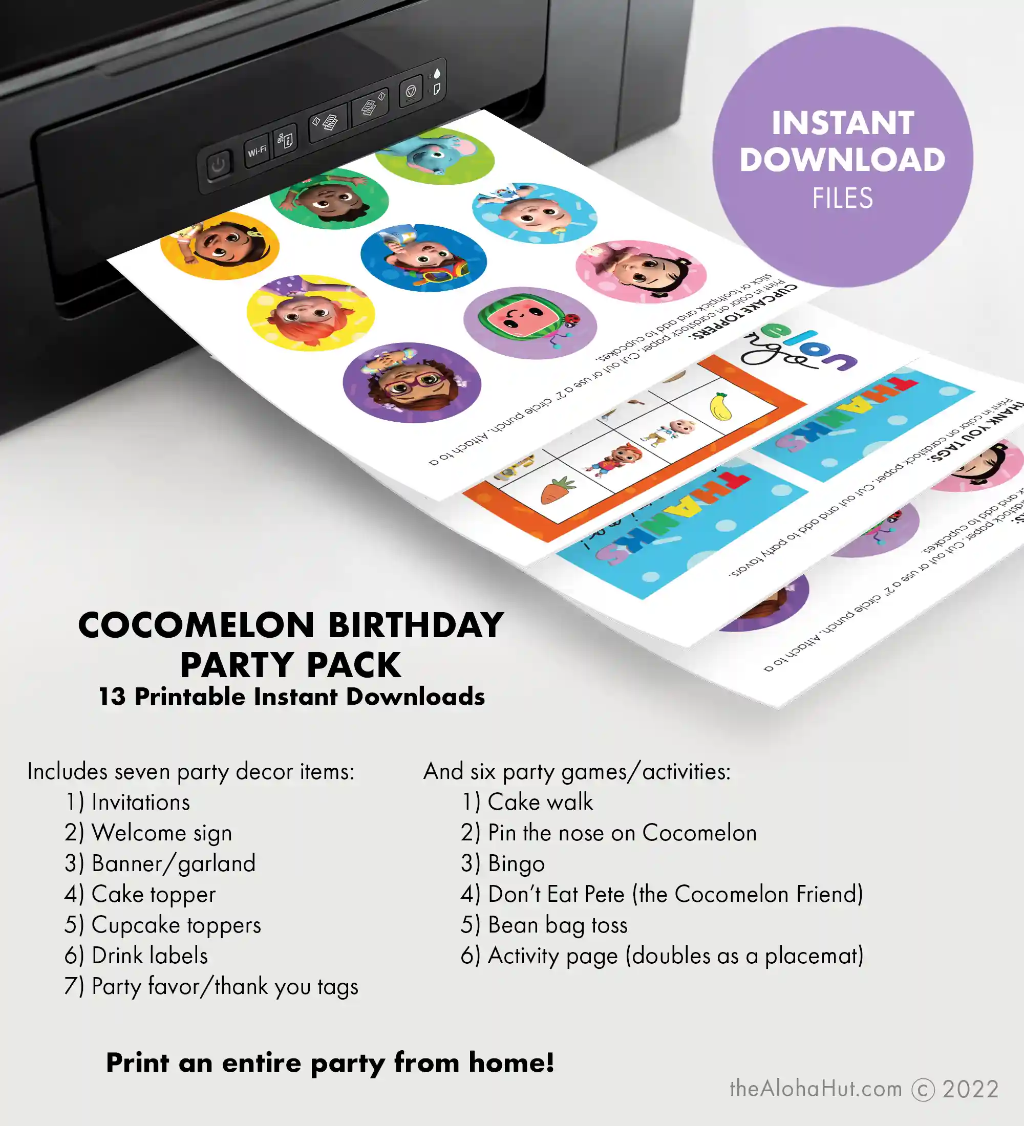 Cocomelon Birthday Party Ideas - free printable games & decor - print from home