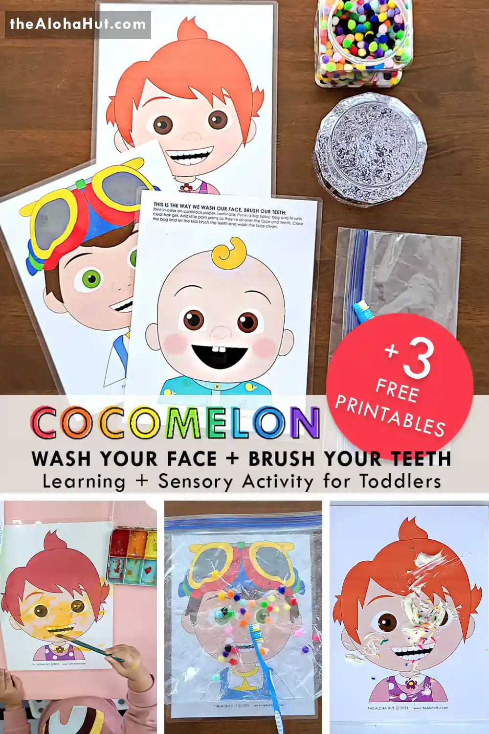 Cocomelon wash face brush teeth sensory activity - toddler activity - free printable