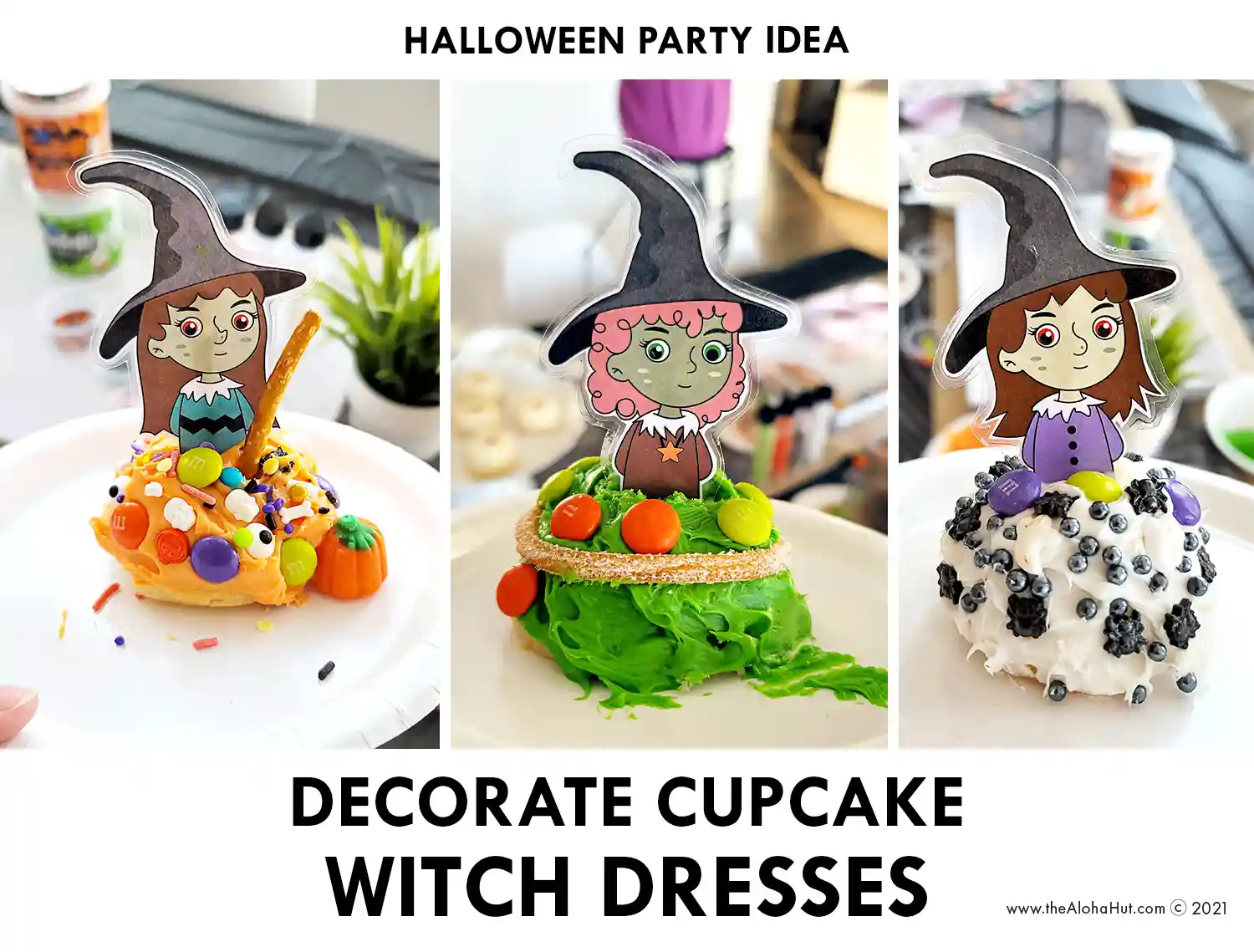 Decorate Cupcake Witch Dresses - free printable - Halloween Party Ideas