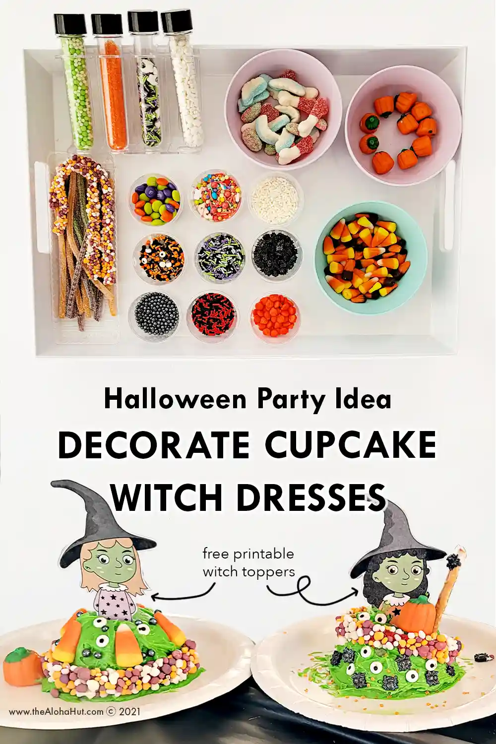 Decorate Cupcake Witch Dresses - free printable - Halloween Party Ideas