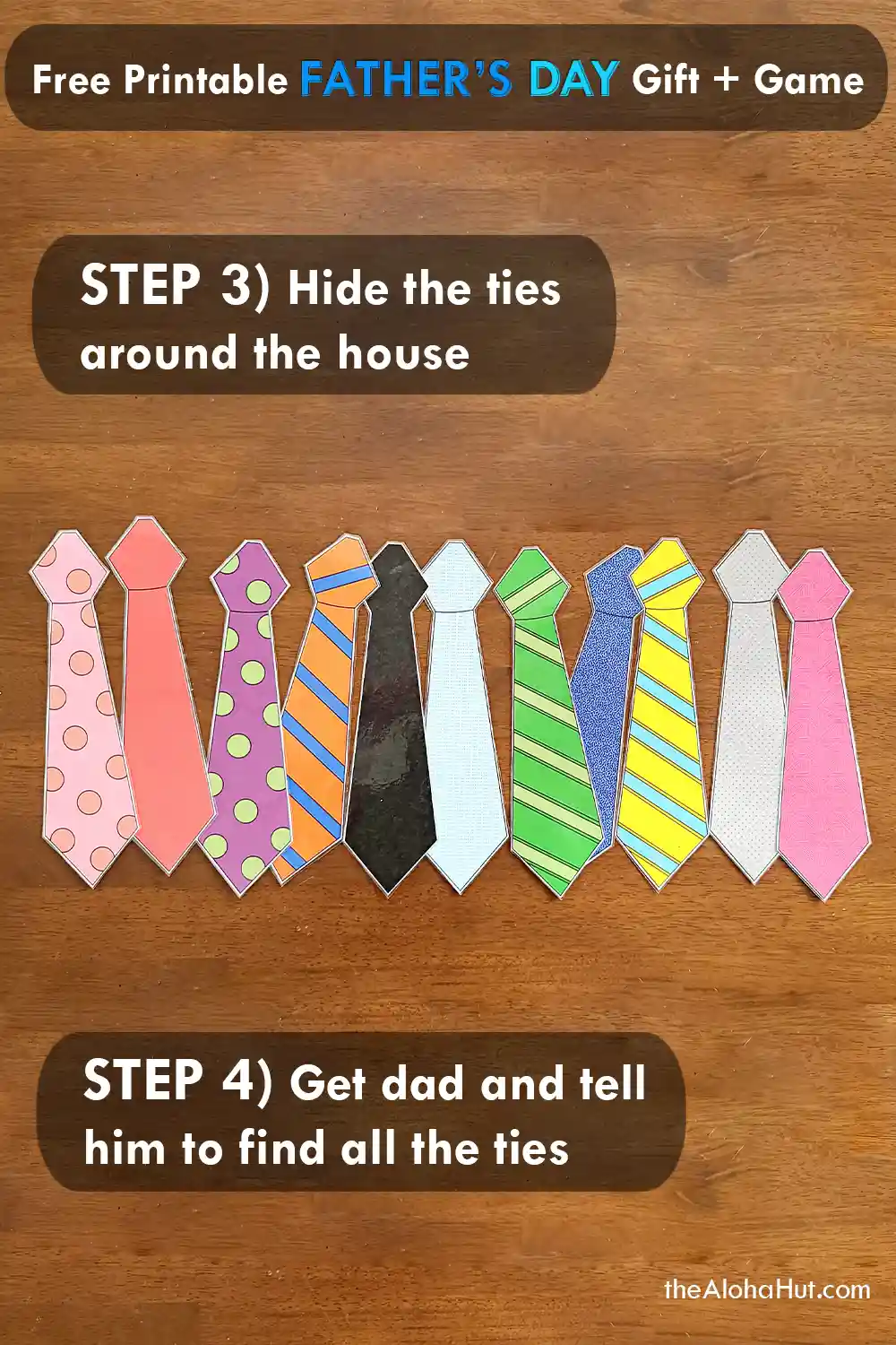 Pin the tie on dad Father's Day game and activity. Perfect activity for primary singing time at church or for the kids to play with dad. Print the Father's Day coloring pages and help kids draw a picture of dad or grandpa. Then print the ties and have the kids write messages on the ties. Makes a great Father's Day card and easy Father's Day gift from the kids. Also a great art activity for the kids to draw pictures of dad.