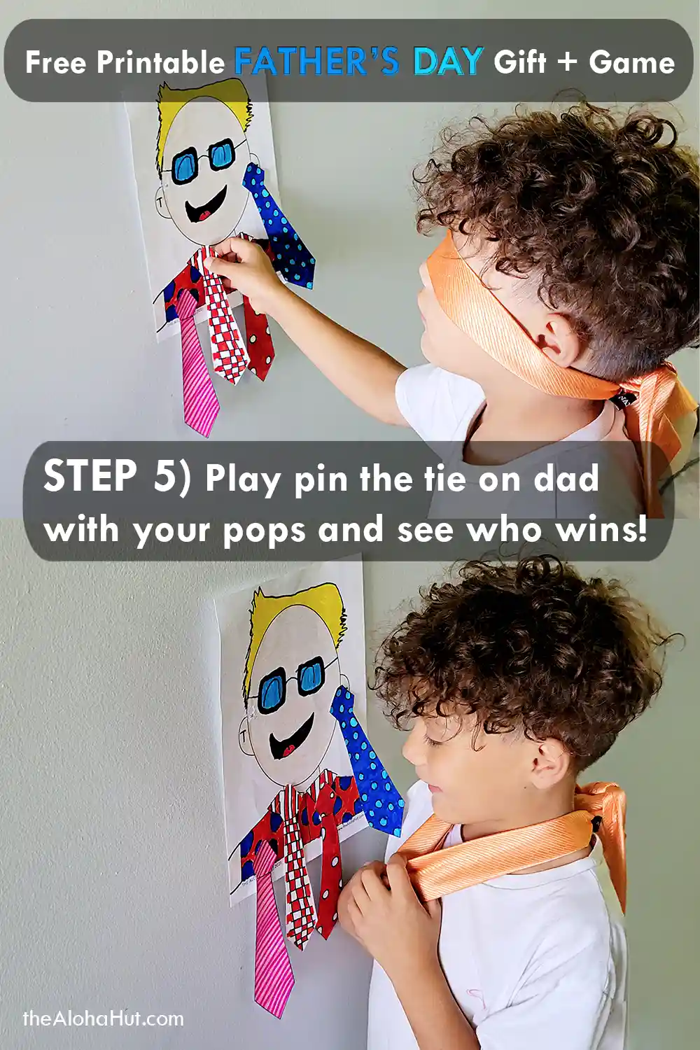 Pin the tie on dad Father's Day game and activity. Perfect activity for primary singing time at church or for the kids to play with dad. Print the Father's Day coloring pages and help kids draw a picture of dad or grandpa. Then print the ties and have the kids write messages on the ties. Makes a great Father's Day card and easy Father's Day gift from the kids. Also a great art activity for the kids to draw pictures of dad.