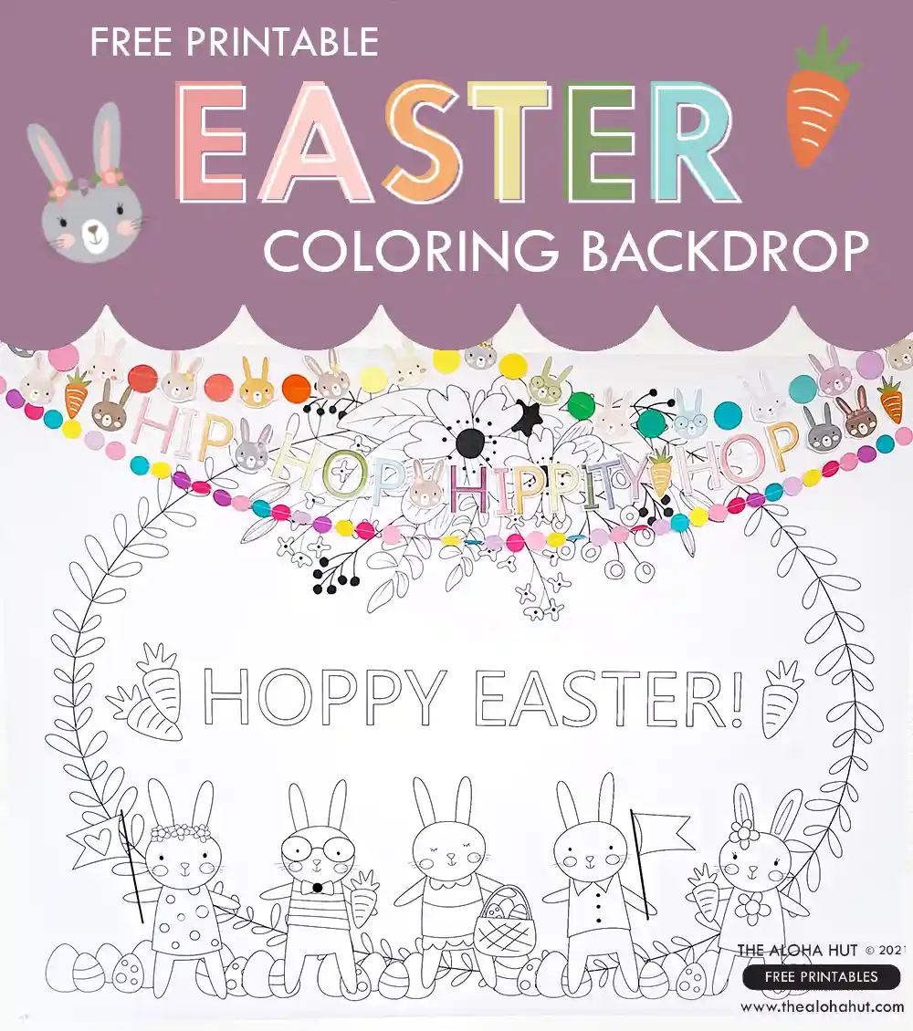 Printable giant Easter poster and Easter placemat coloring page and kids activity page to help you throw the perfect Easter brunch for your kids or for the whole family. Use the giant Easter coloring page as a backdrop for the kids table and then give each of the kids their own Easter activity coloring page and Easter placemat to color during the Easter meal.