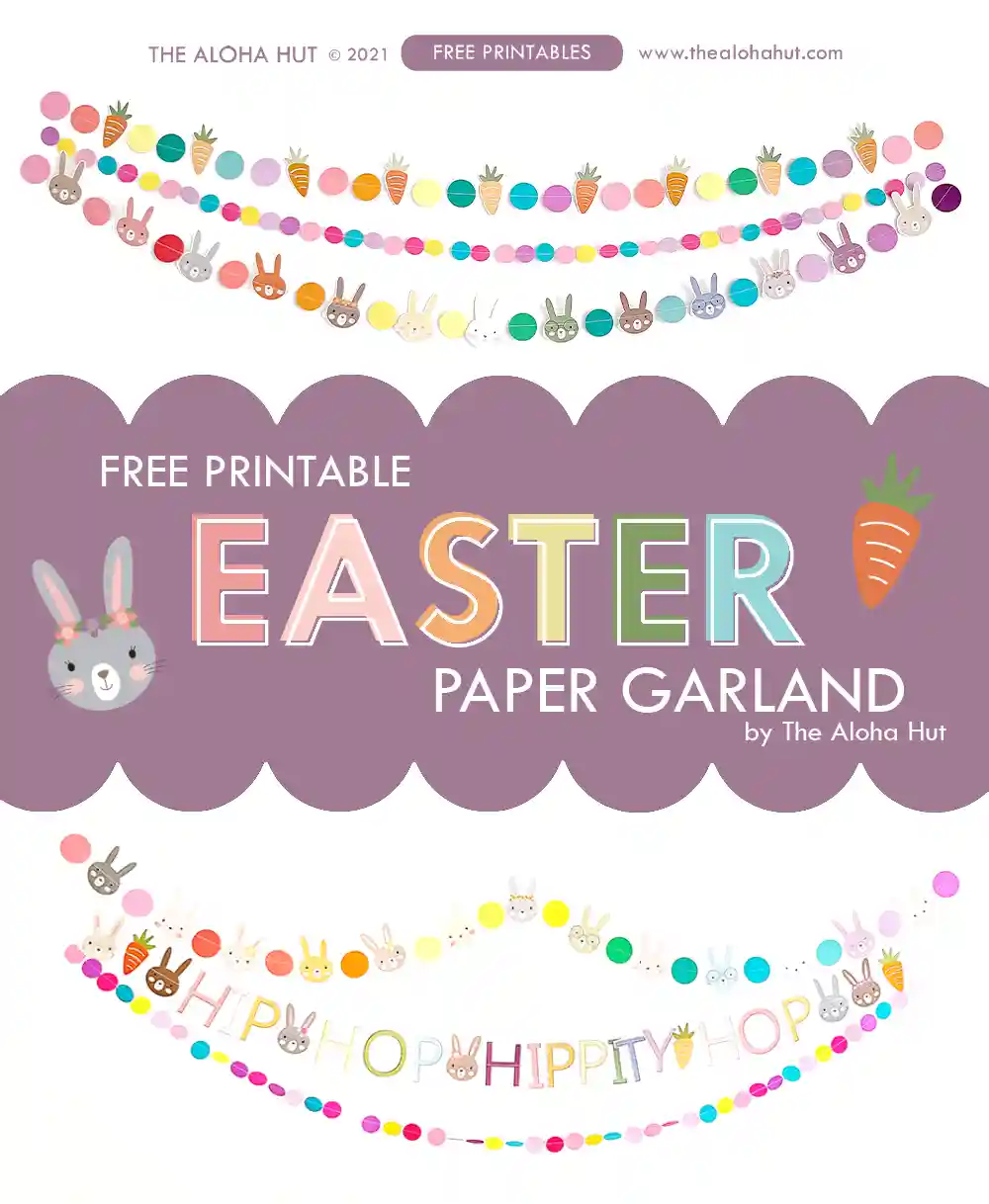 Easter garlands you can print at home to add to your Easter decoration. Perfect for an Easter party or to decorate your Easter mantel for the holiday! We love these paper garlands because they're a cheap alternative to the pricey Easter felt ball garlands. Print the garlands for a fun and easy Easter garland alternative.