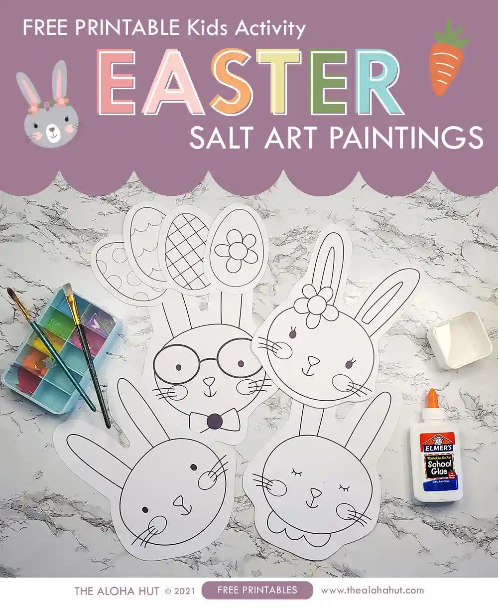 Easter Salt art kids activity and Easter coloring pages. These printable Easter activity pages are the perfect art activity for kids, preschoolers, or for an activity at an Easter party. Use them to make Easter salt art paintings or as Easter coloring pages.