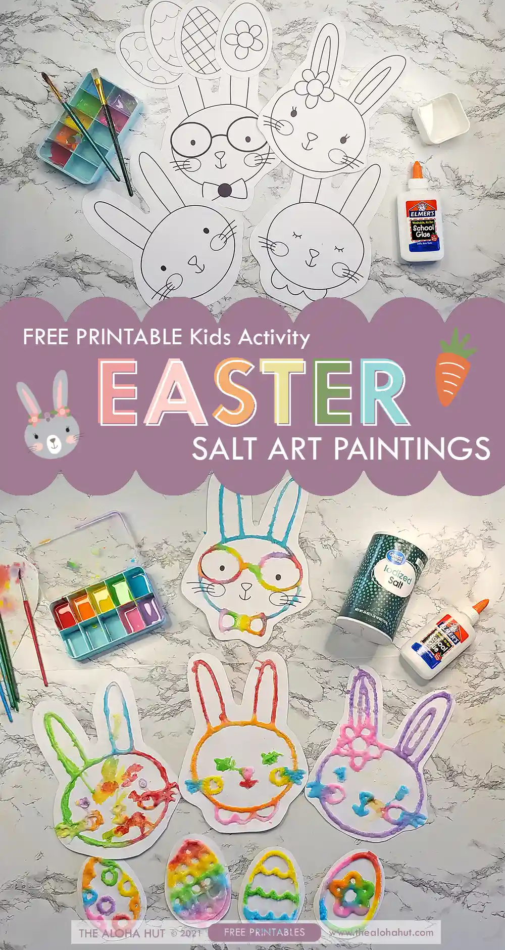 Easter Salt art kids activity and Easter coloring pages. These printable Easter activity pages are the perfect art activity for kids, preschoolers, or for an activity at an Easter party. Use them to make Easter salt art paintings or as Easter coloring pages.
