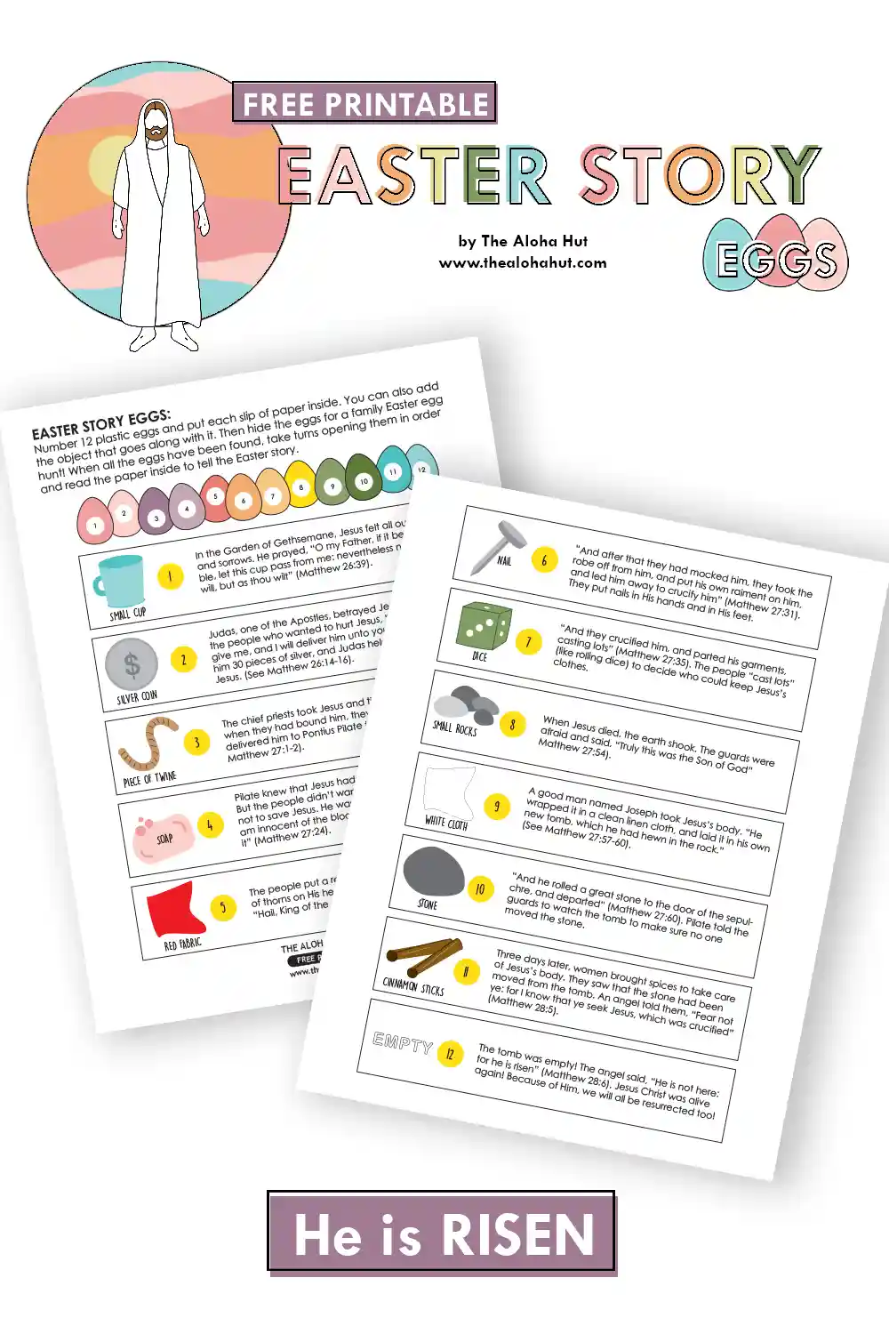 Easter story eggs or Easter Resurrection eggs that help kids learn the true meaning of Easter and teach about the resurrection of Jesus Christ. Use these Easter Story Eggs for a fun and interactive Easter lesson or for a family Easter tradition.