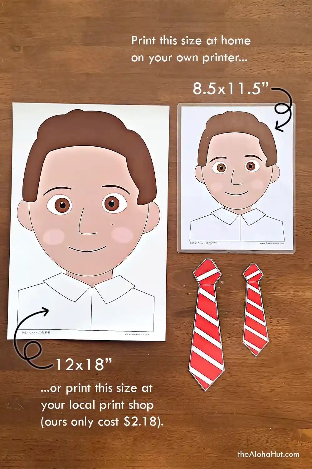 Pin the tie on dad Father's Day game and activity. Perfect activity for primary singing time at church or for the kids to play with dad. Print the Father's Day coloring pages and help kids draw a picture of dad or grandpa. Then print the ties and have the kids write messages on the ties. Makes a great Father's Day card and easy Father's Day gift from the kids.