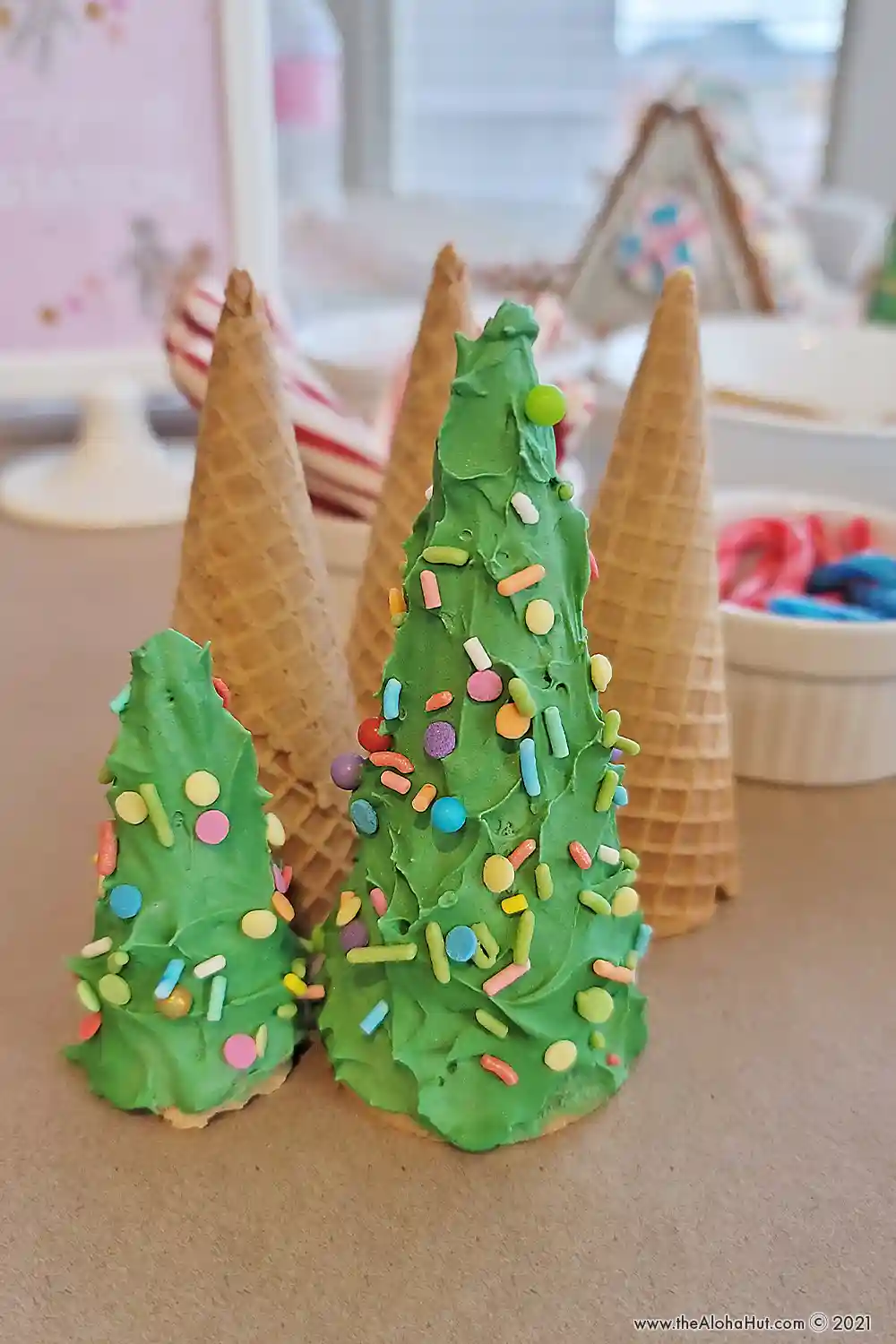 Gingerbread Christmas Party - How to Host - free printable decor - ice cream cone trees