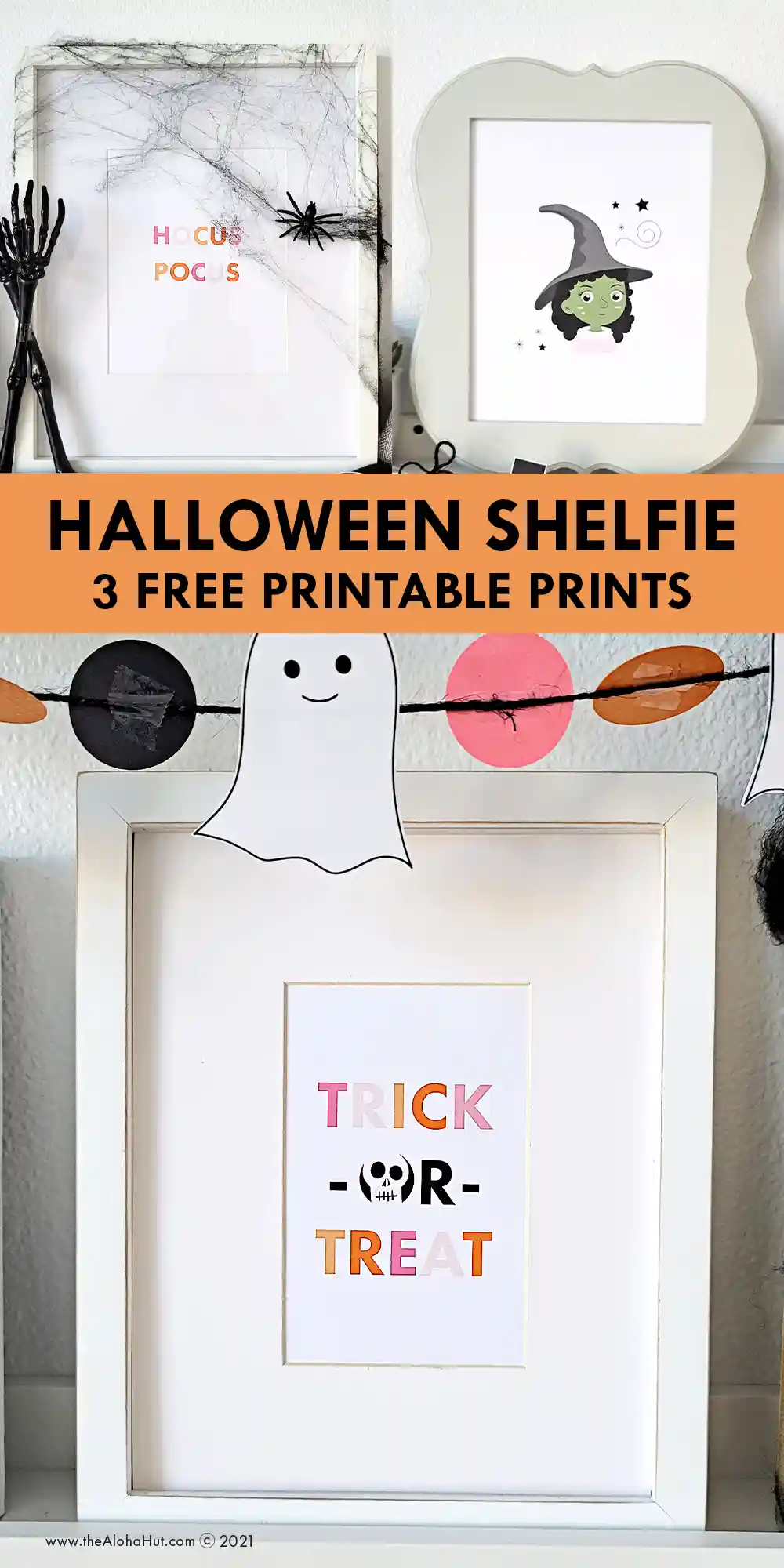 Halloween Shelfie - free printable Halloween prints decor