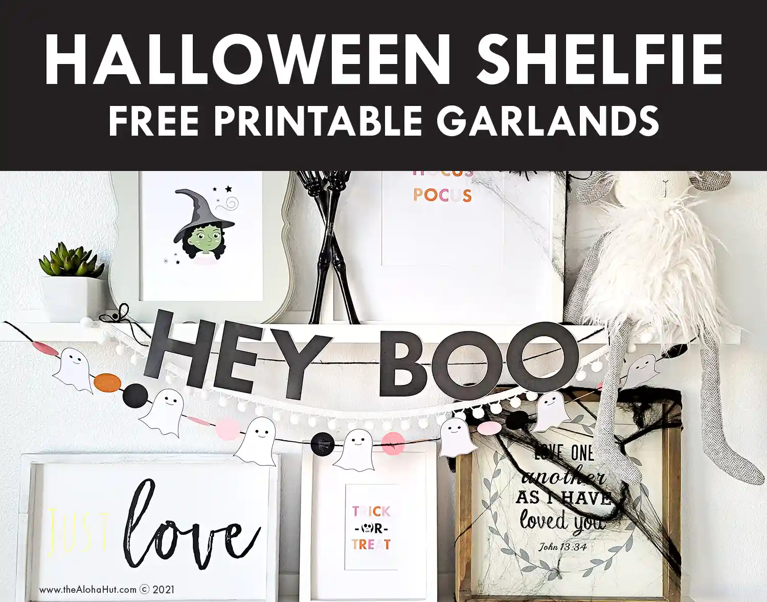 Halloween Shelfie - free printable Halloween prints decor