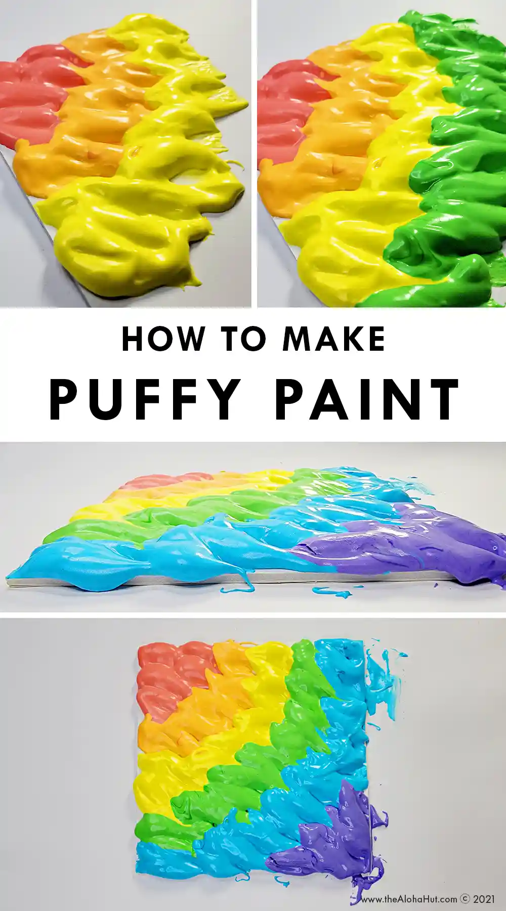 Step by step instrutions for how to make puffy paint with glue, shaving cream, and food coloring. Puffy paint is such an easy and fun kids activity. Use our printable playdough mats with your homemade DIY puffy paint for more guided, sensory play.