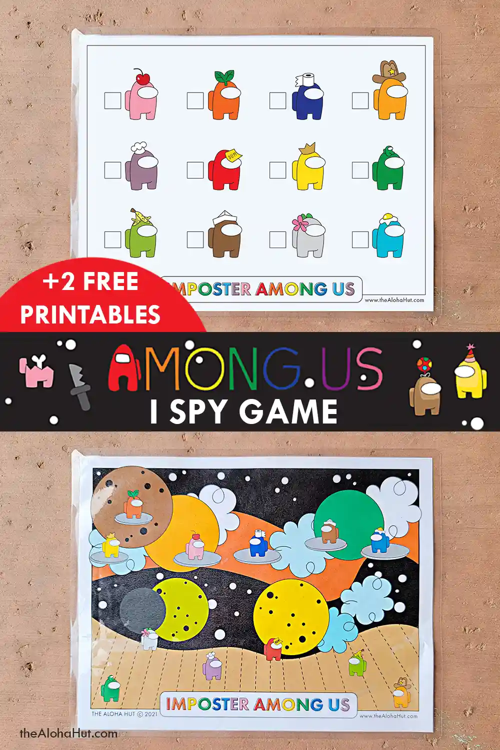 Among Us sensory table activity idea for kids, toddlers, and preschoolers. Download the printable I Spy Among Us game and instructions for an easy and fun kids sensory activity!