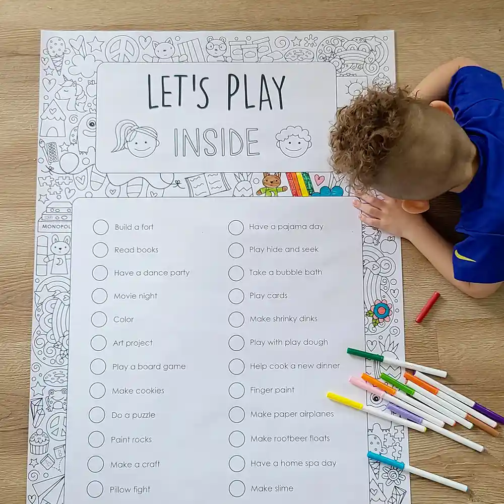 26 Simple Indoor Activities for Kids - printable bucket list poster