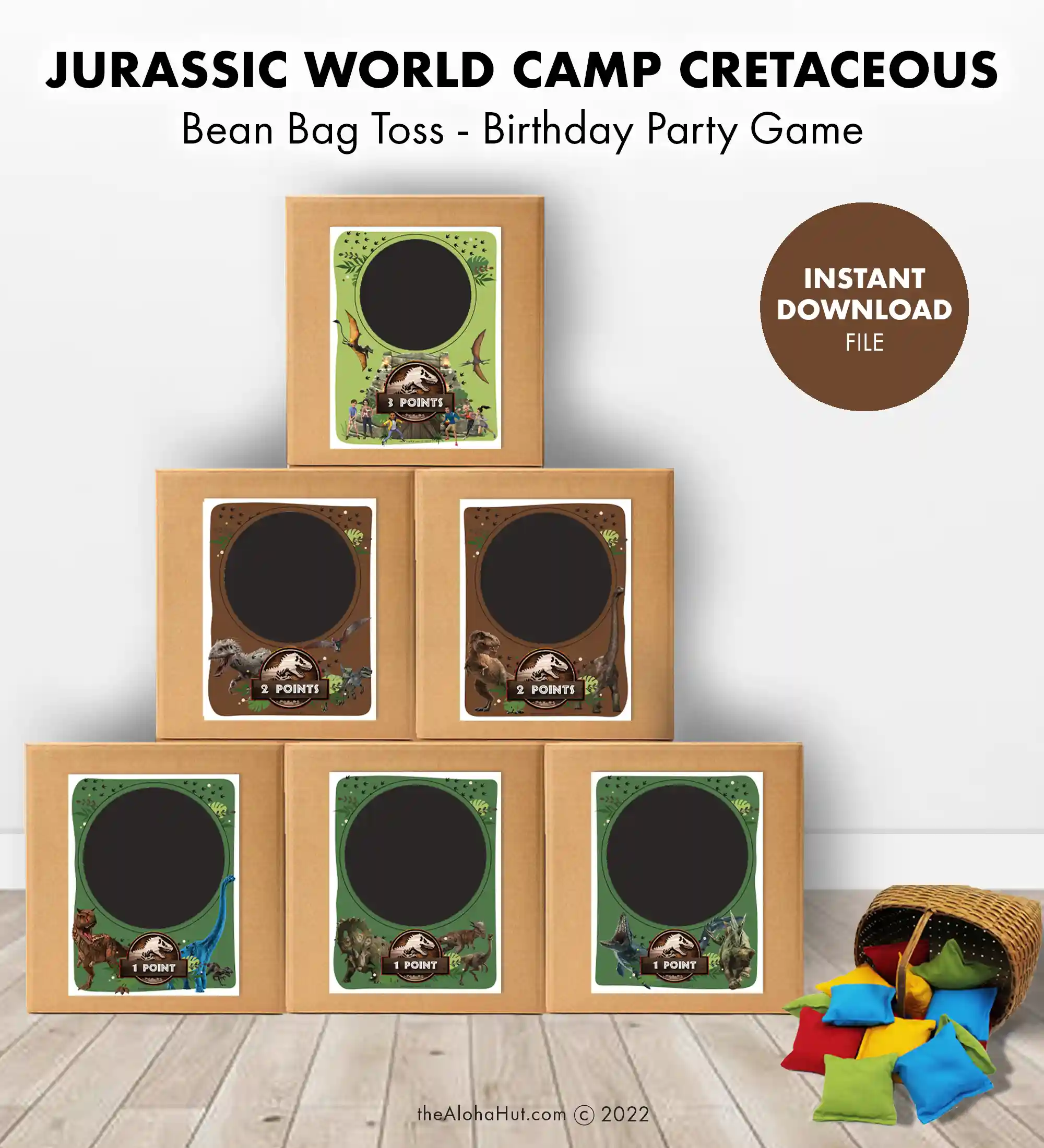 Jurassic World Camp Cretaceous Party Ideas - Dinosaur Party Ideas - free printable party decor & games - bean bag toss