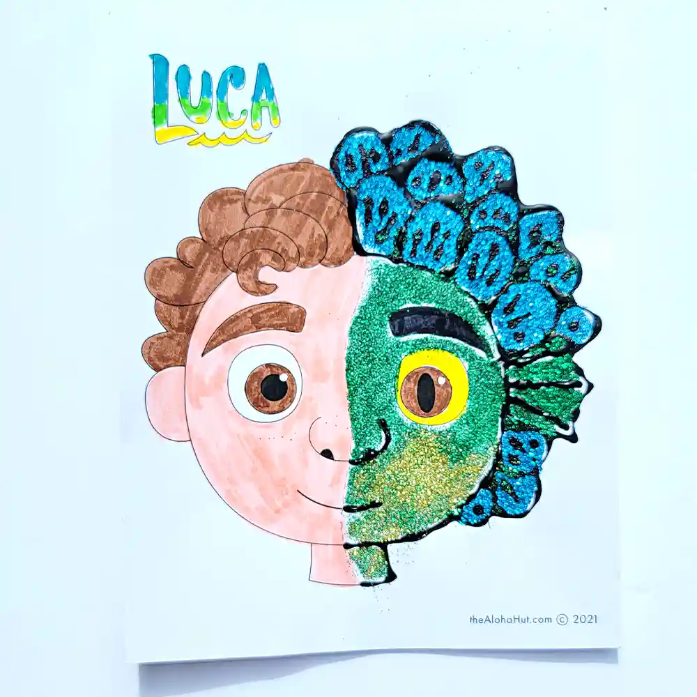 Disney Pixar LUCA Coloring Page - free printable - mixed media art - art activity for kids