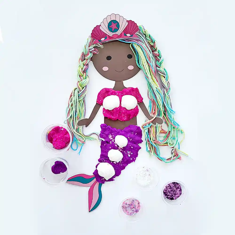Mermaid Kids Activity - braiding, cutting, hand eye coordination, concentration - free printable