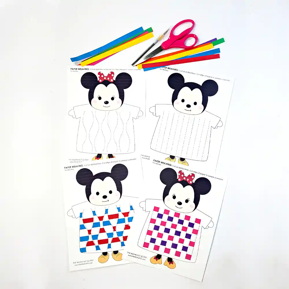 Disney Mickey + Minnie Paper Weaving Activity - free printable - early childhood development - toddler activity