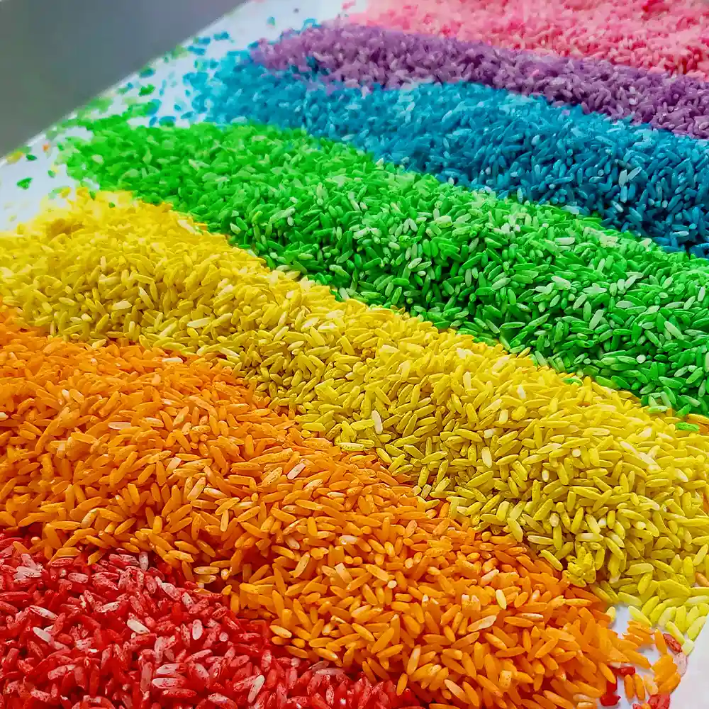 How to Make Rainbow Rice - sensory bin