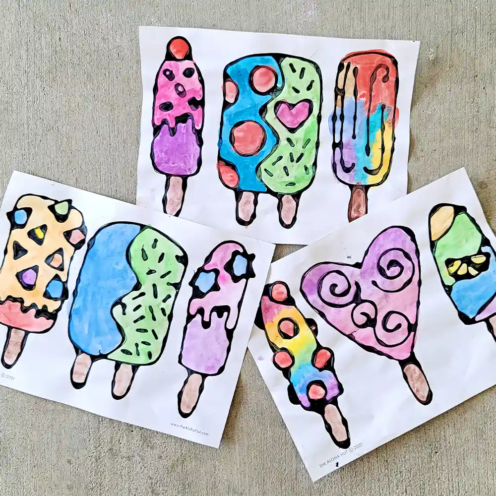 Resist Art Summer Activity for Kids - popsicle - free printable