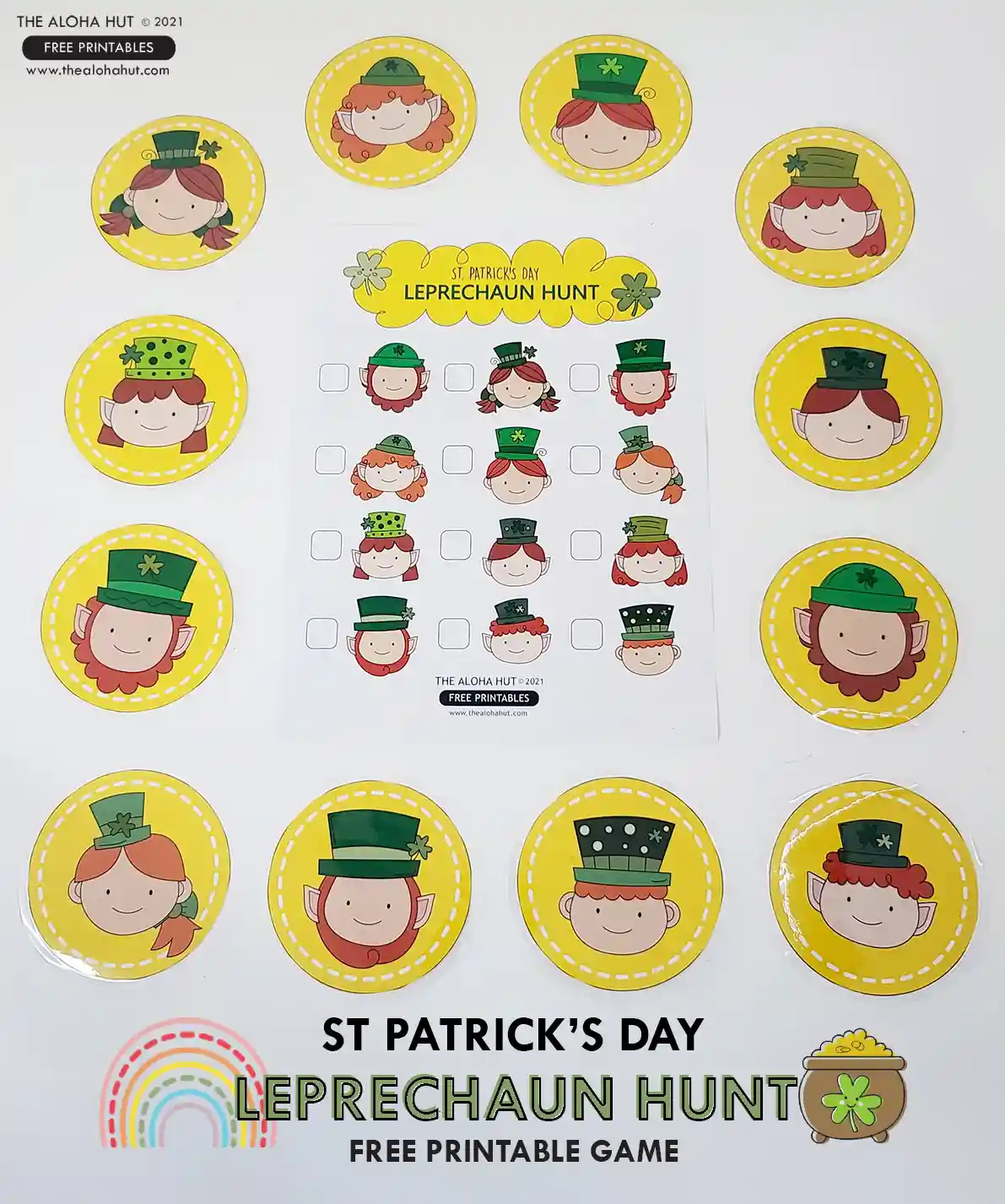 Printable St. Patrick's Day game to help you celebrate St. Patrick's Day and throw a magical St. Patrick's Day party! Download the printable Leprechaun Hunt game (similar to a scavenger hunt game) and hide the leprechauns around the yard for the kids to find. You can also play the leprechaun hunt game indoors.