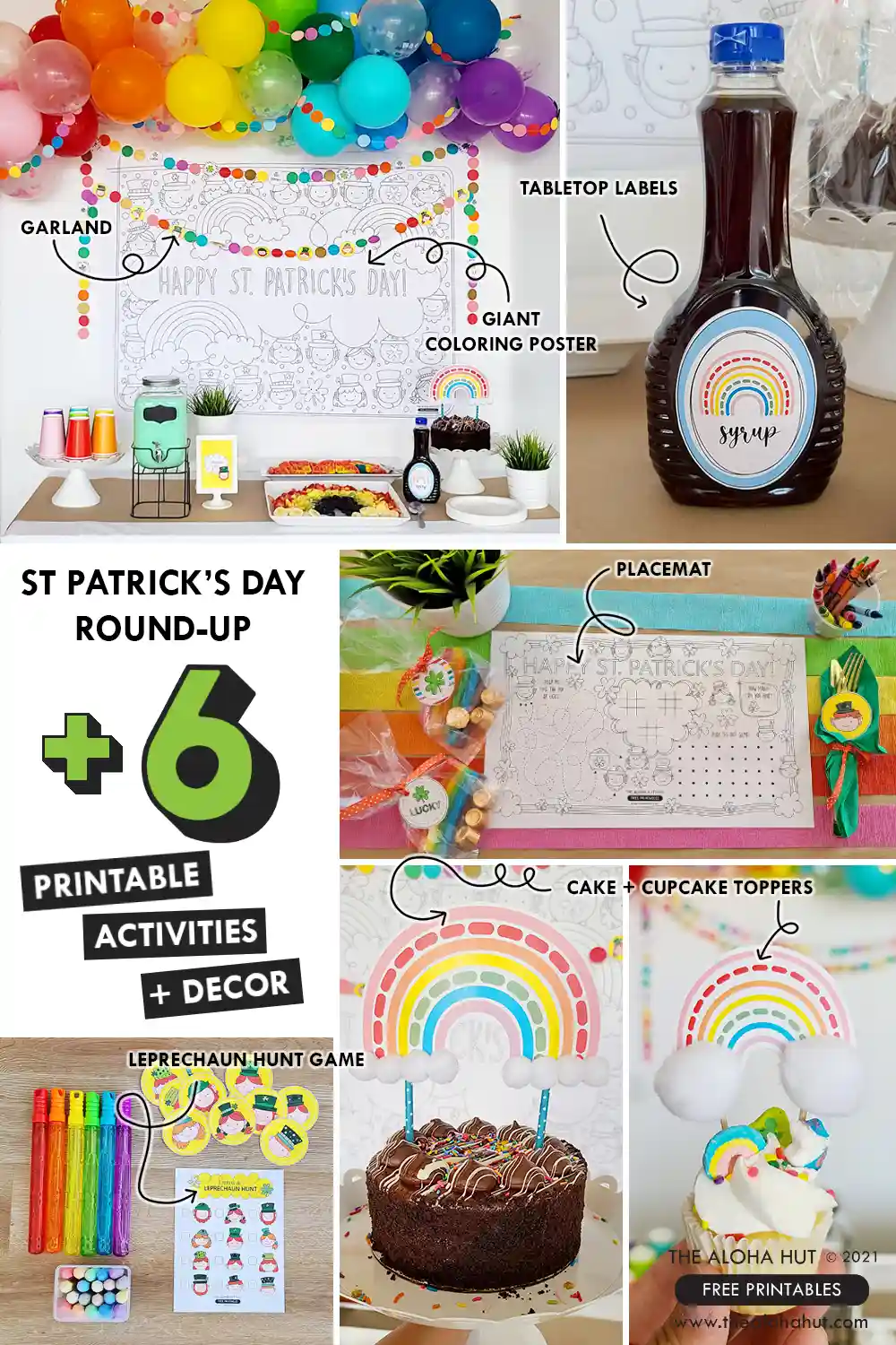 Ideas for how to throw the best St. Patrick's Day party for your kids. Includes printable St. Parick's Day coloring pages, a placemat activity page for your St. Patrick's Day rainbow themed brunch, and printables for a fun St. Patrick's Day themed meal for the kids. Download the printable St. Patrick's Day games and activities to help your plan your next party!