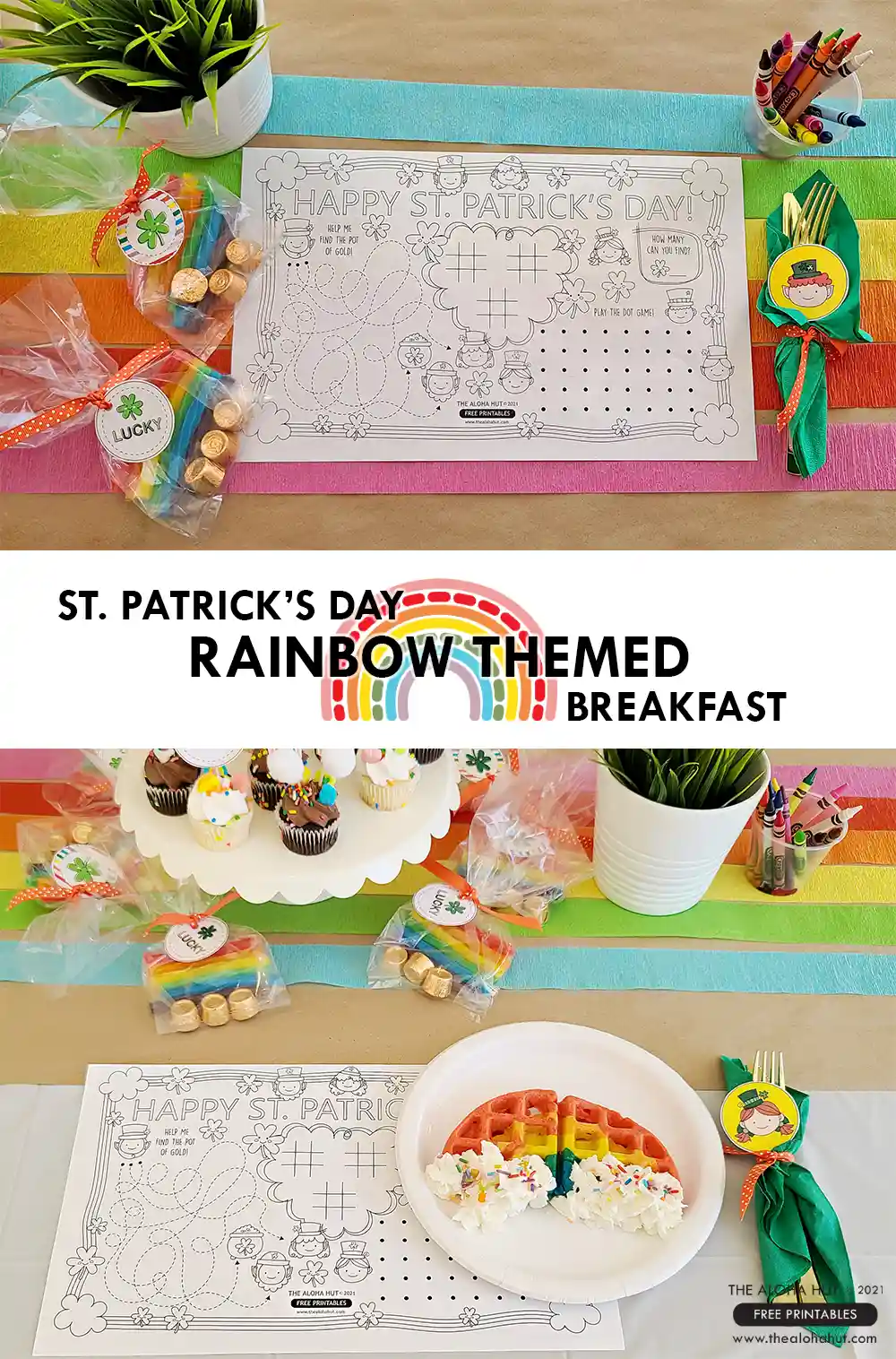 Ideas for how to throw the best St. Patrick's Day party for your kids. Includes printable St. Parick's Day coloring pages, a placemat activity page for your St. Patrick's Day rainbow themed brunch, and printables for a fun St. Patrick's Day themed meal for the kids. Download the printable St. Patrick's Day games and activities to help your plan your next party!