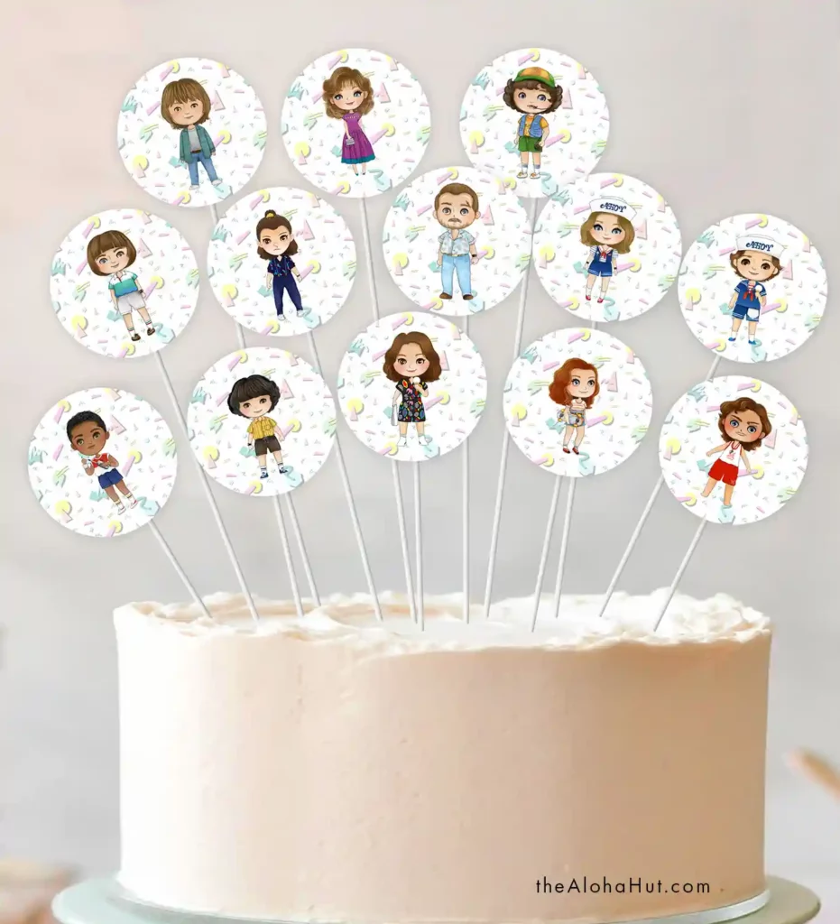 Stranger Things Party Cupcake Toppers - Season 3 Starcourt Mall 80's print