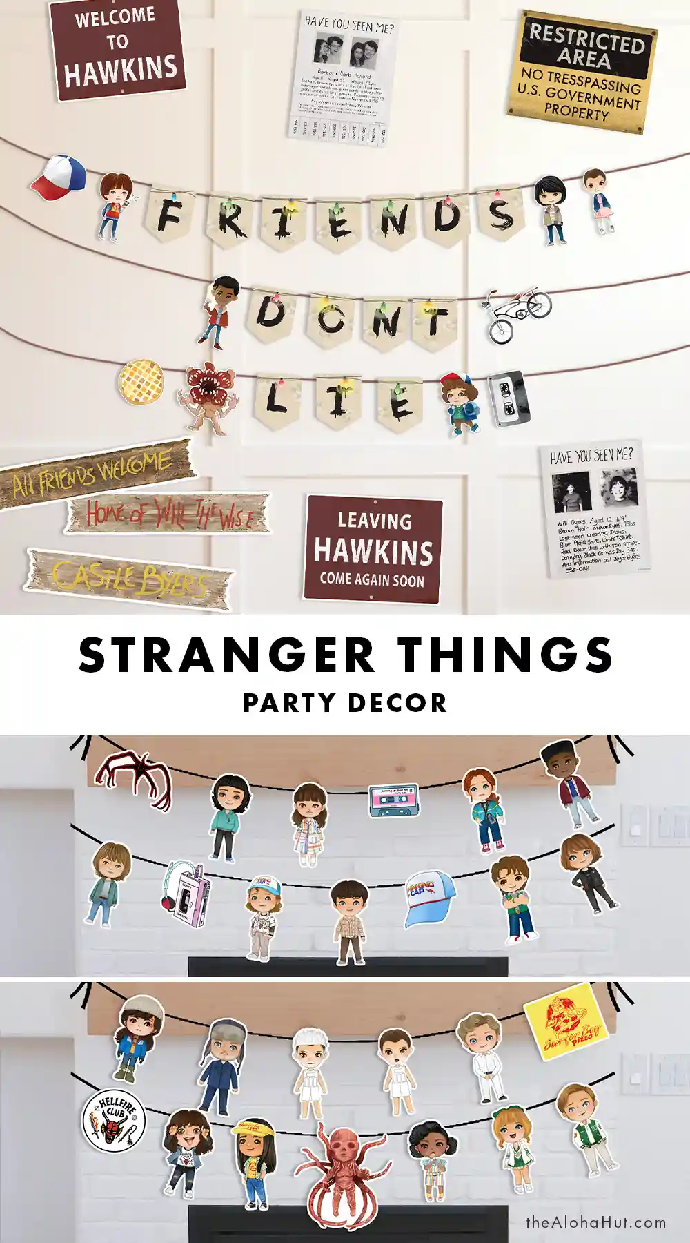 Stranger Things Party Decor - signs & garlands