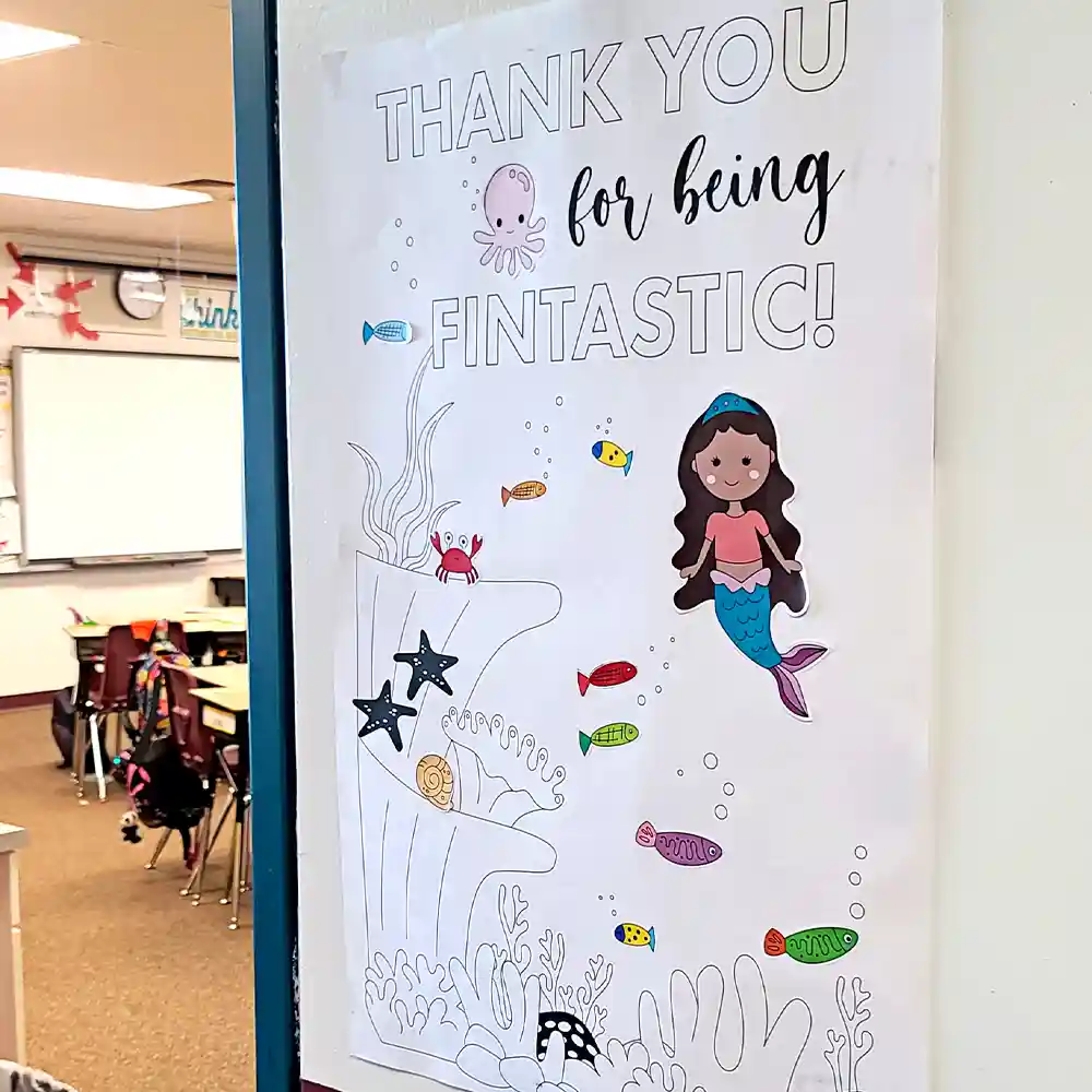 Teacher Appreciation Door Posters - free printable - Disney Up - Among Us - Mermaid