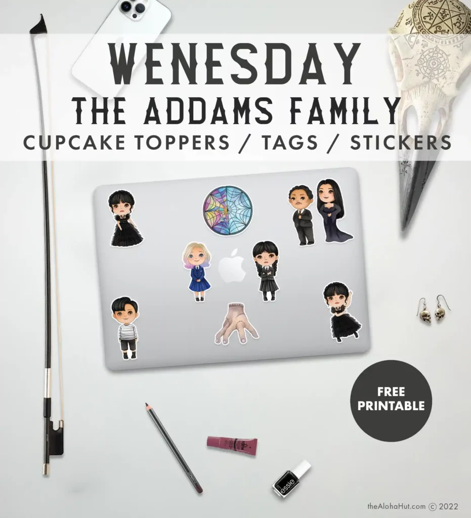 Free Wednesday Addams Family Cupcake Toppers or Stickers