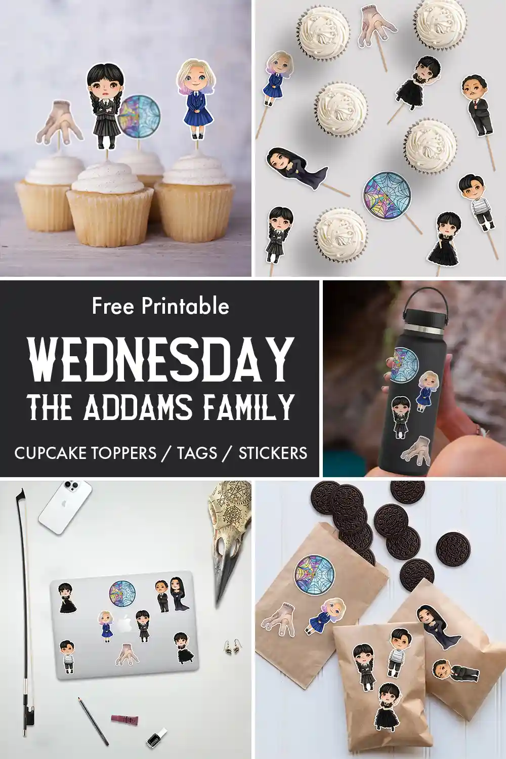 Free Wednesday Addams Family Cupcake Toppers or Stickers