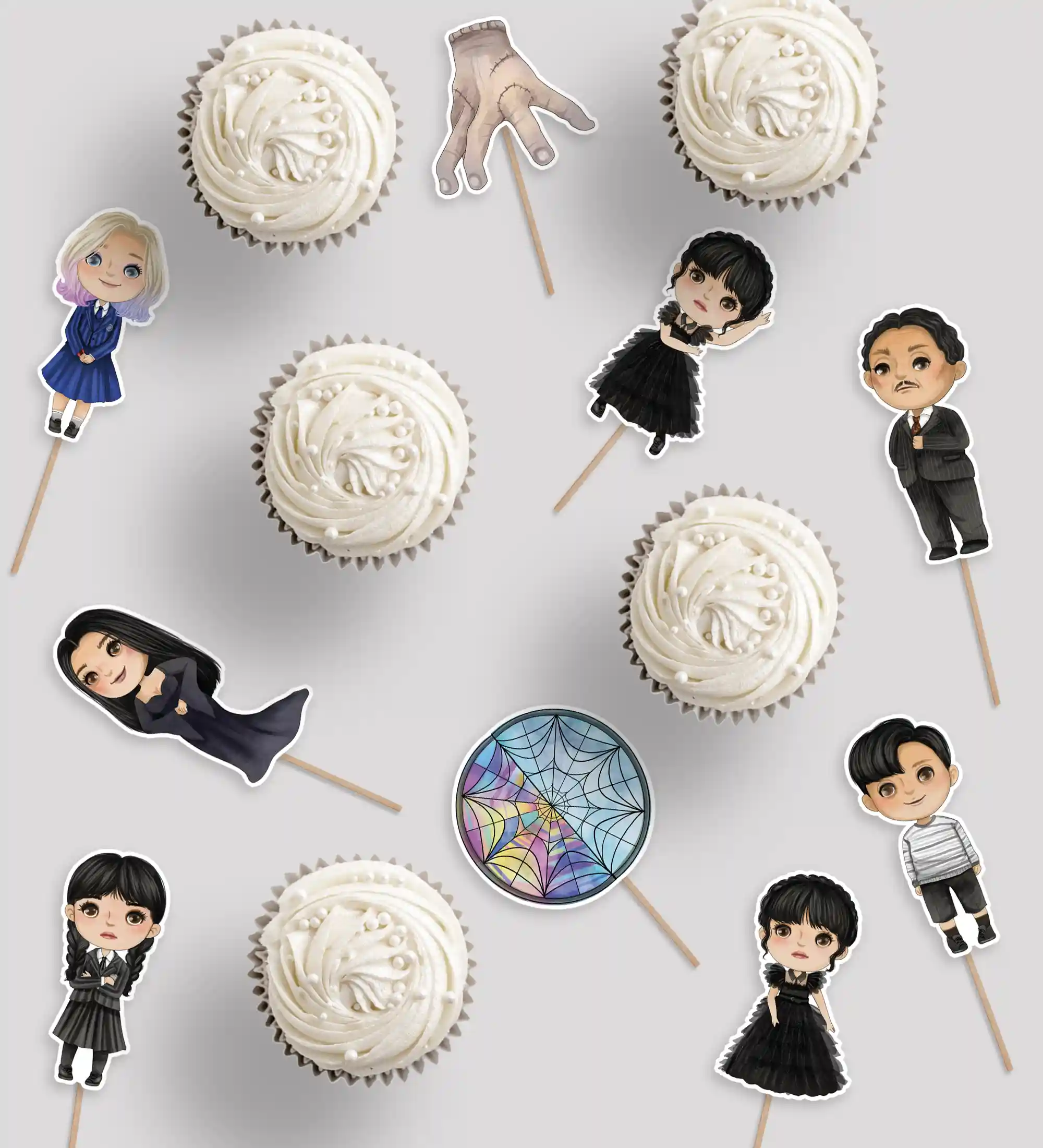 Free Wednesday Addams Family Cupcake Toppers or Stickers