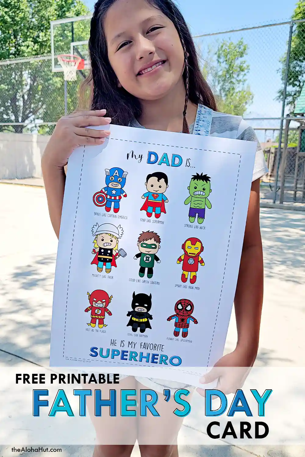 Father's Day superhero coloring pages and easy superhero Father's Day cards for dad. Download the printable superhero coloring pages and cards plus the All About Dad questionnaire for a fun and easy Father's Day gift for dad. Color the pages and superhero cards, fill out the questionnaire about dad, and then gather all his favorite treats for a fun family movie night for Father's Day watching your favorite superhero movie!